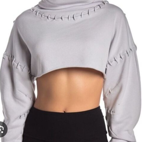 ALO Yoga Light Gray Cropped Turtleneck Sweater - Picture 3 of 6